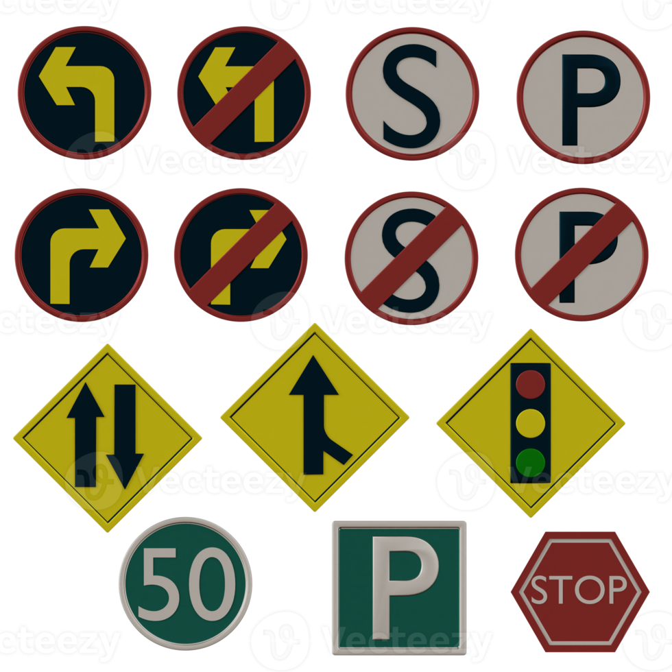 3d rendering set of road sign perfect for design project png