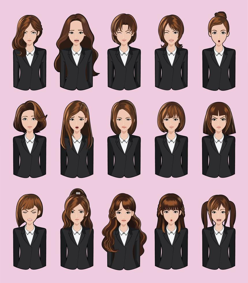 design of various girl avatar, hair style and expression vector