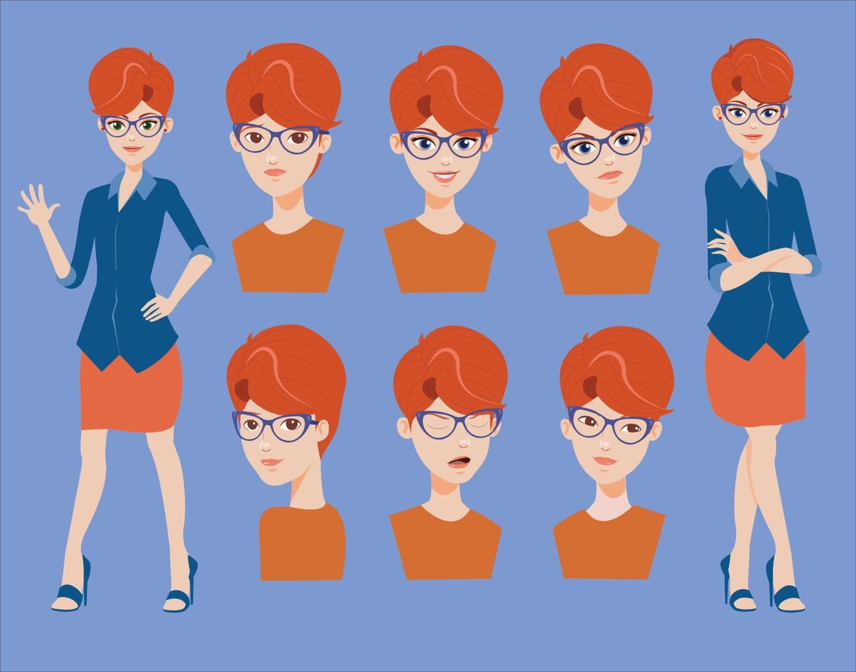 office woman vector illustration with blue glass