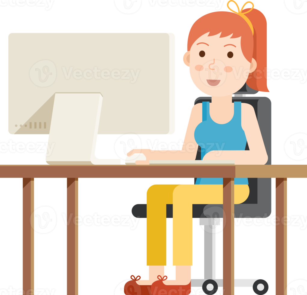 Woman playing computer flat illustrations png