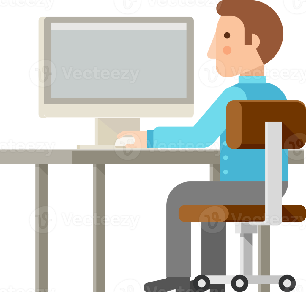 Cartoon business man working on computer png