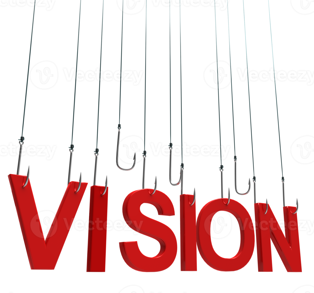 Vision text hanging on a fishing hook png