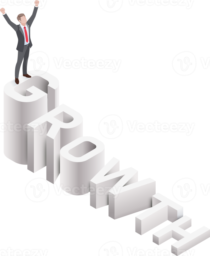 hombre de negocios de pie sobre el crecimiento del texto png