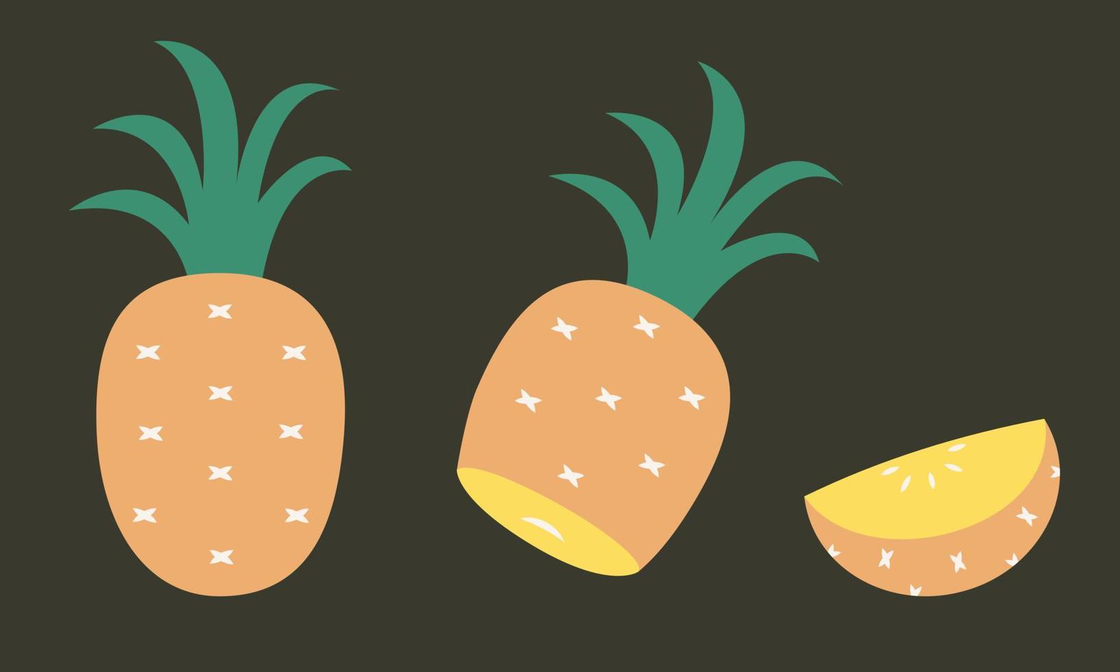 Whole and cut pineapple. Sweet fruit in flat style. vector