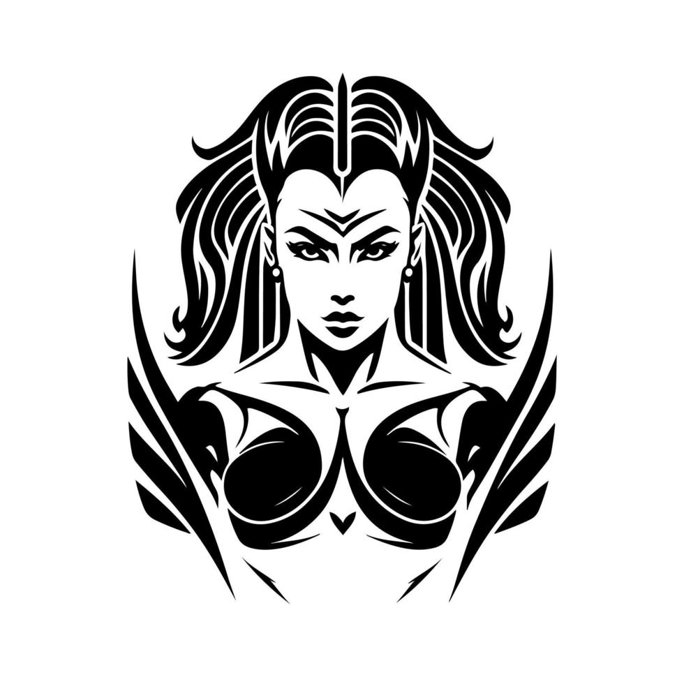 Ornamental strong woman portrait. Simple vector illustration for logo, emblem, tattoo, embroidery, laser cutting, sublimation.