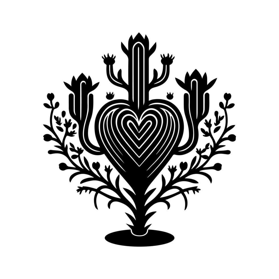 cactus decorativo con forma de corazón de amor. vector monocromo para logotipo, emblema, mascota, bordado, signo, elaboración.