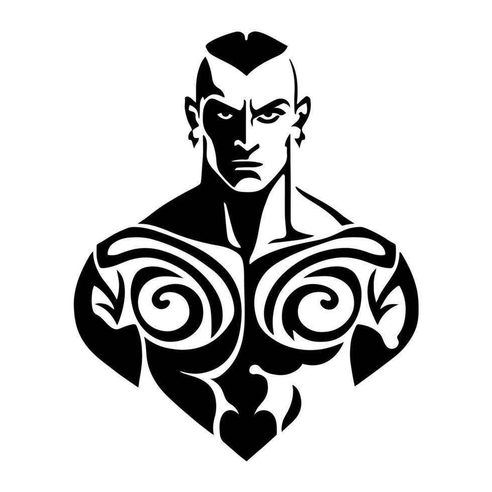 Ornamental strong man bodybuilder. Vector illustration for logo, emblem, tattoo, embroidery, laser cutting, sublimation.