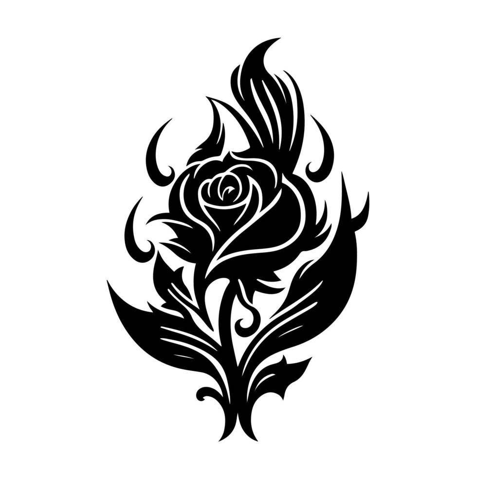 flor de rosa ornamental. ilustración monocromática para tatuaje, logotipo, emblema, bordado, quema de madera, elaboración. vector