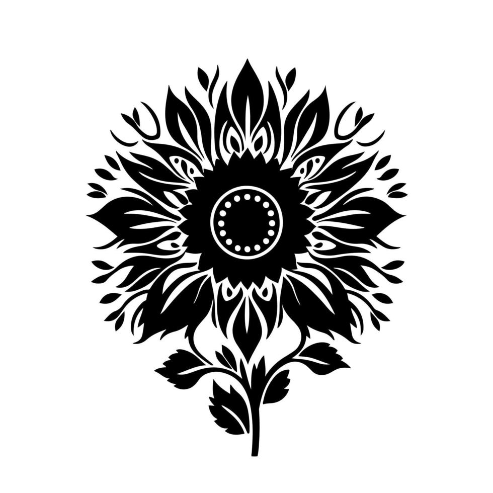 Ornate blooming sunflower. Ornamental illustration for, logo, emblem, embroidery, crafting, sign, icon. vector