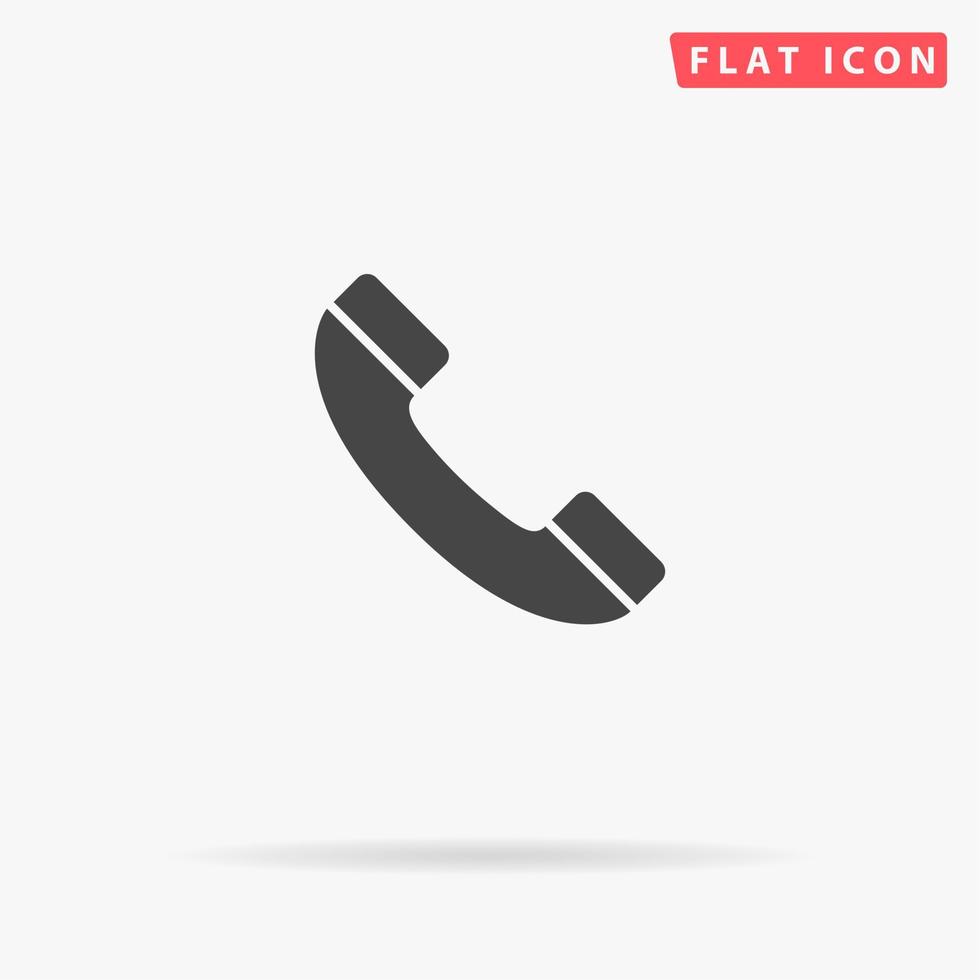 Telephone handset. Simple flat black symbol with shadow on white background. Vector illustration pictogram