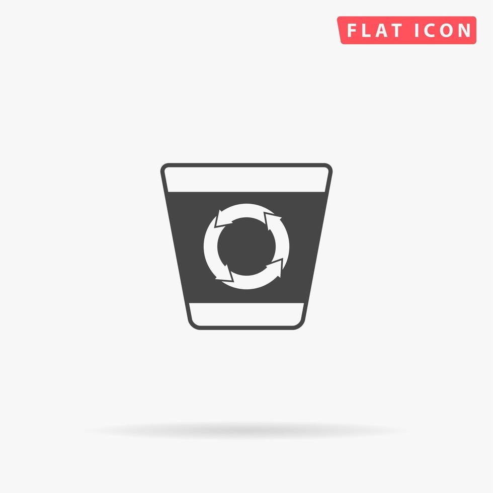 Recycle bin. Simple flat black symbol with shadow on white background. Vector illustration pictogram