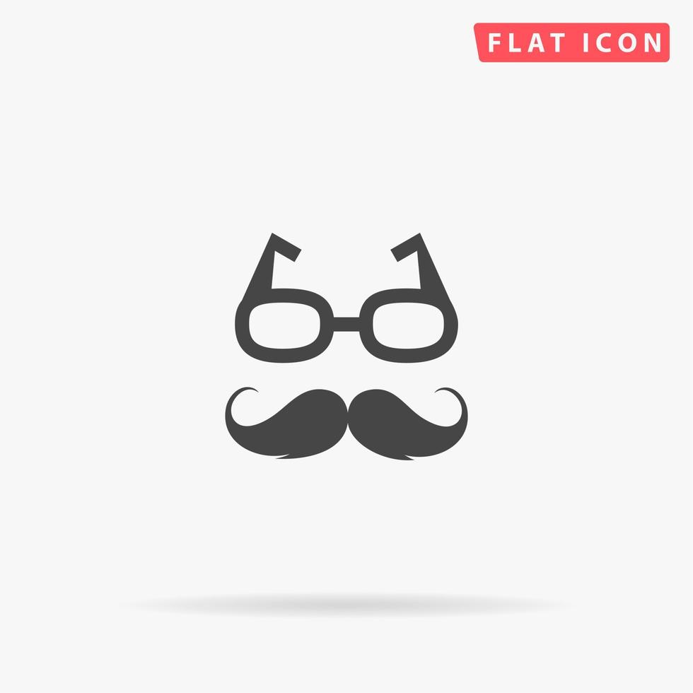 Nerd glasses and mustaches. Simple flat black symbol with shadow on white background. Vector illustration pictogram