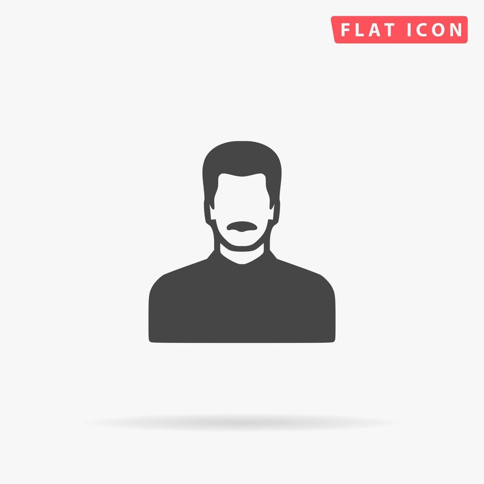 Man with Mustache. Simple flat black symbol with shadow on white background. Vector illustration pictogram