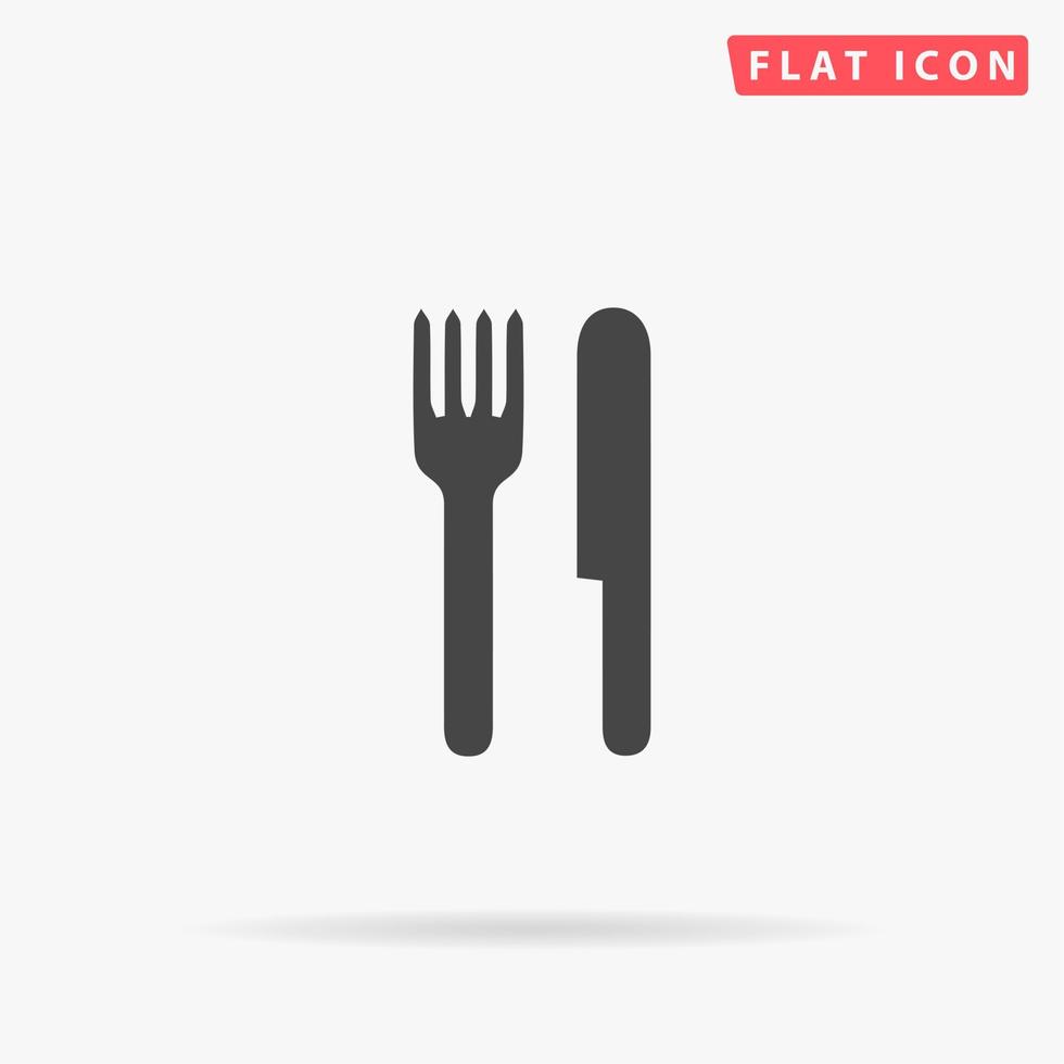 Simple fork and knife. Simple flat black symbol with shadow on white background. Vector illustration pictogram