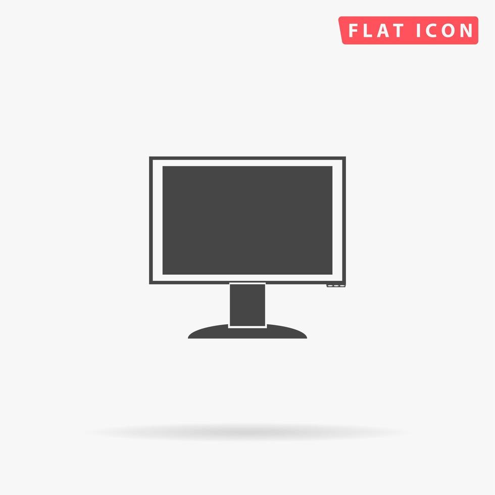 Simple monitor. Simple flat black symbol with shadow on white background. Vector illustration pictogram