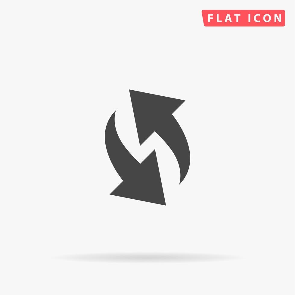 Rounded two arrows. Simple flat black symbol with shadow on white background. Vector illustration pictogram