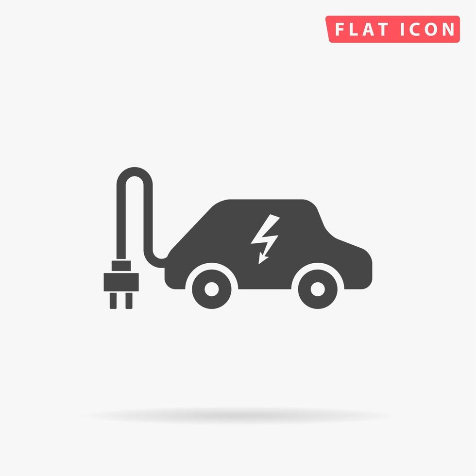 Electric car. Simple flat black symbol with shadow on white background. Vector illustration pictogram