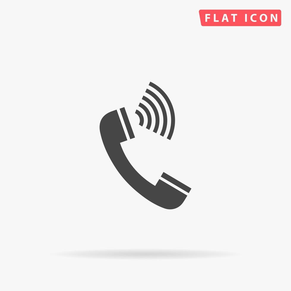 Sound from the handset - phone. Simple flat black symbol with shadow on white background. Vector illustration pictogram