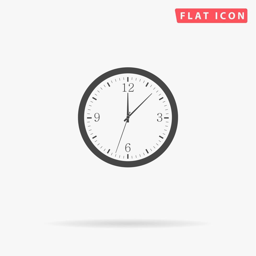 Time and Clock. Simple flat black symbol with shadow on white background. Vector illustration pictogram