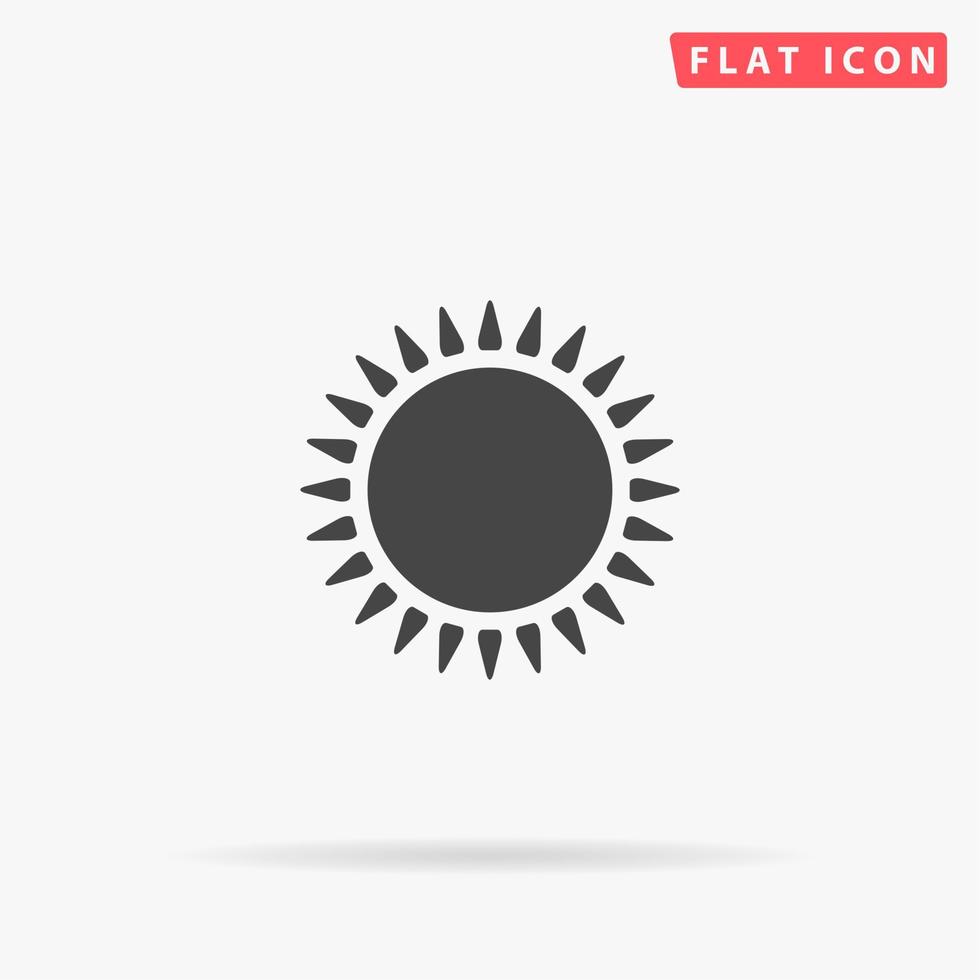 Sun. Simple flat black symbol with shadow on white background. Vector illustration pictogram