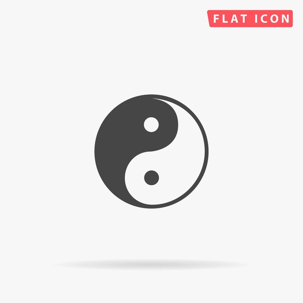 Ying-yang icon of harmony and balance. Simple flat black symbol with shadow on white background. Vector illustration pictogram