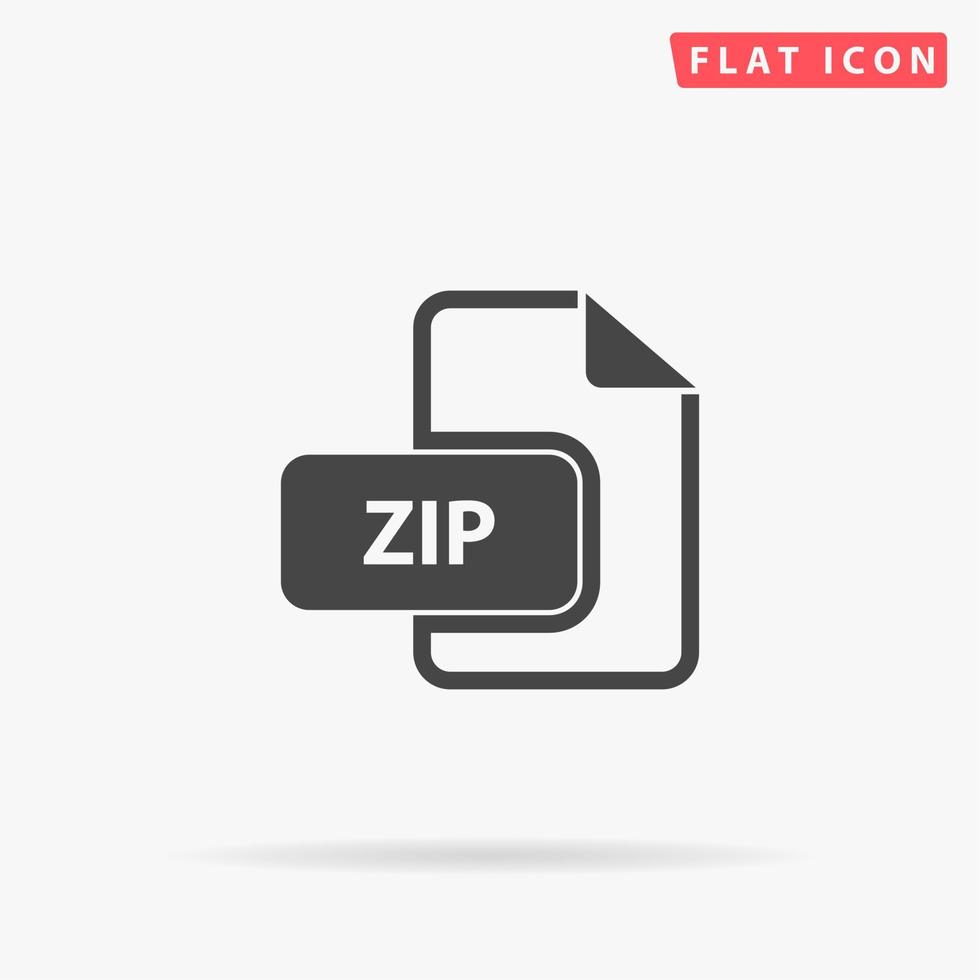 ZIP archive file extension. Simple flat black symbol with shadow on white background. Vector illustration pictogram