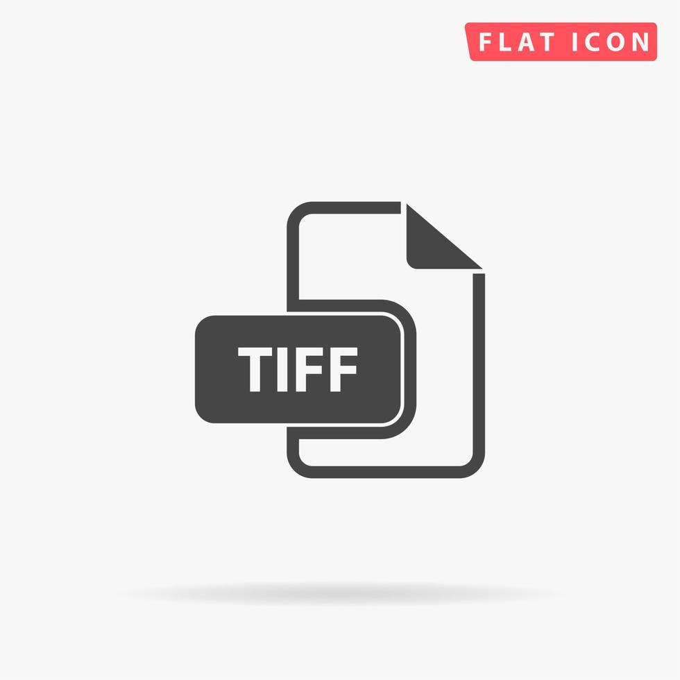 TIFF image file extension. Simple flat black symbol with shadow on white background. Vector illustration pictogram