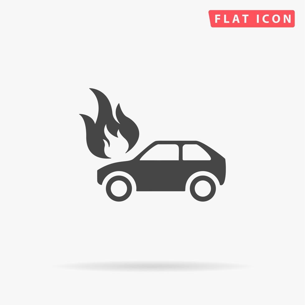 Car fire. Simple flat black symbol with shadow on white background. Vector illustration pictogram