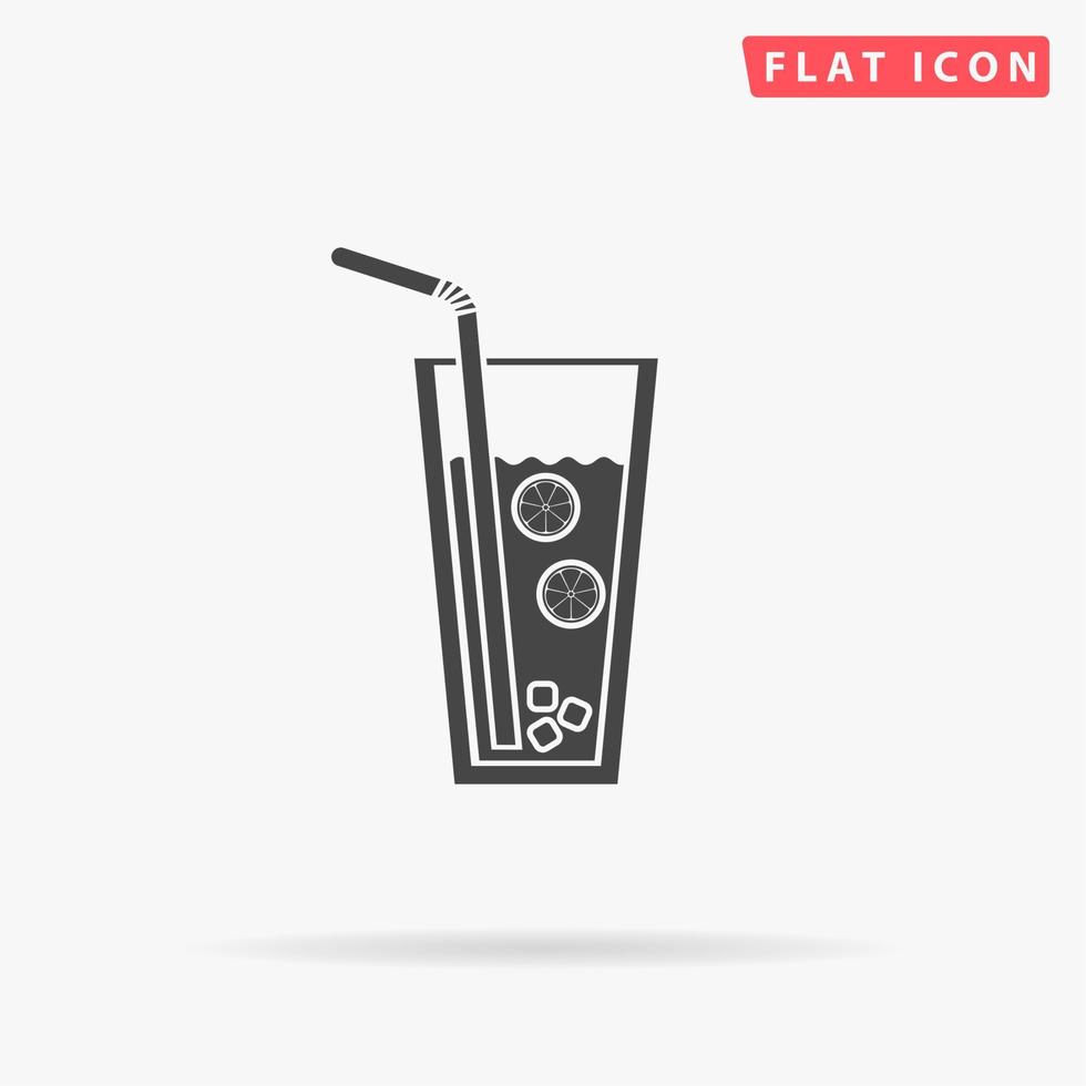 Ice drink with straw. Simple flat black symbol with shadow on white background. Vector illustration pictogram