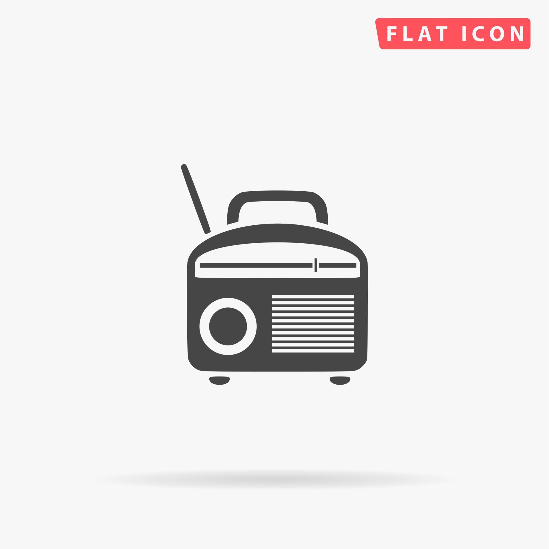 Radio. Simple flat black symbol with shadow on white background. Vector