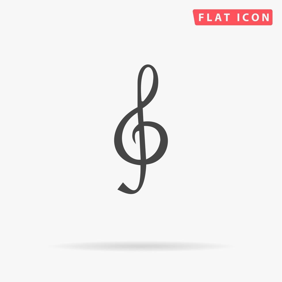 Music note Sheet key. Simple flat black symbol with shadow on white background. Vector illustration pictogram