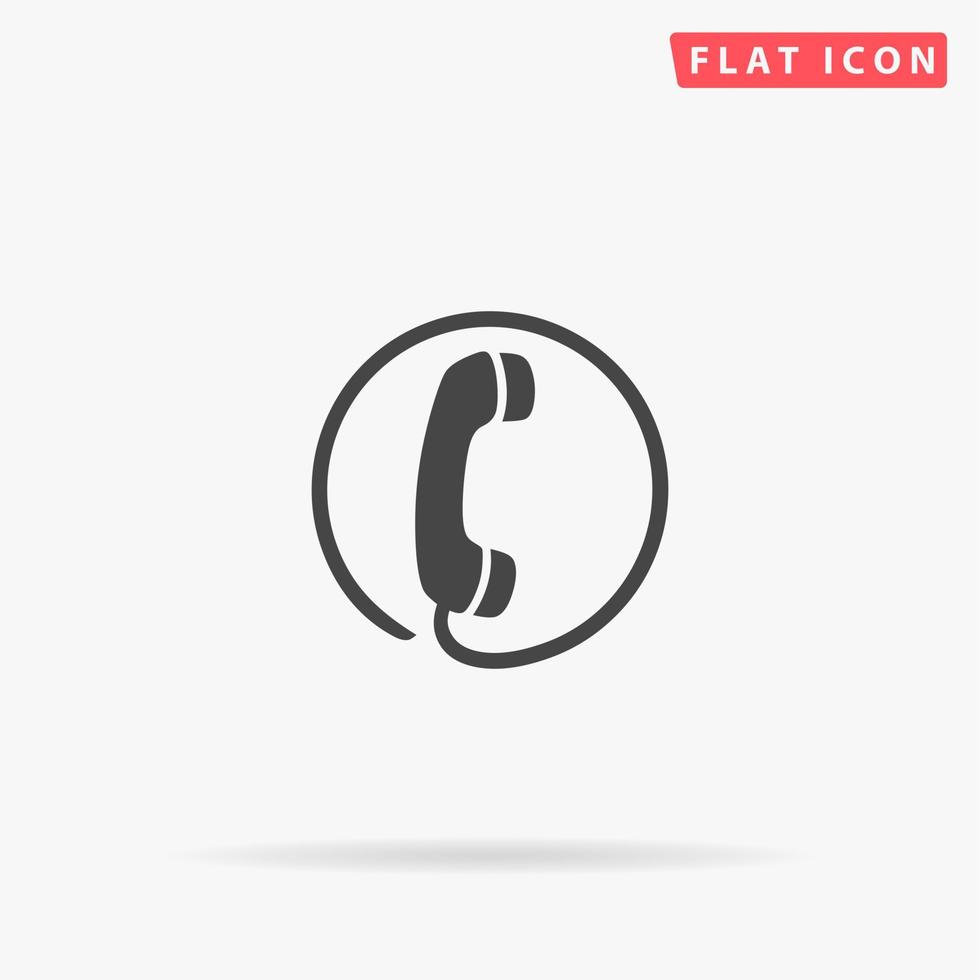 Telephone receiver. Simple flat black symbol with shadow on white background. Vector illustration pictogram