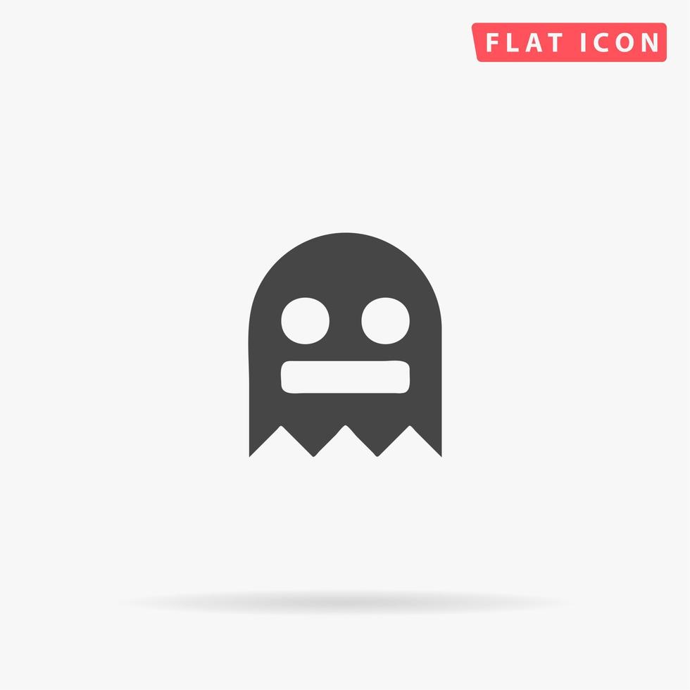 Kawaii cute ghost. Simple flat black symbol with shadow on white background. Vector illustration pictogram
