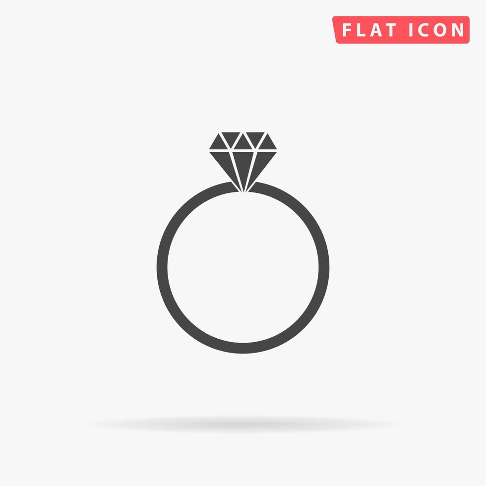 Diamond engagement ring. Simple flat black symbol with shadow on white background. Vector illustration pictogram