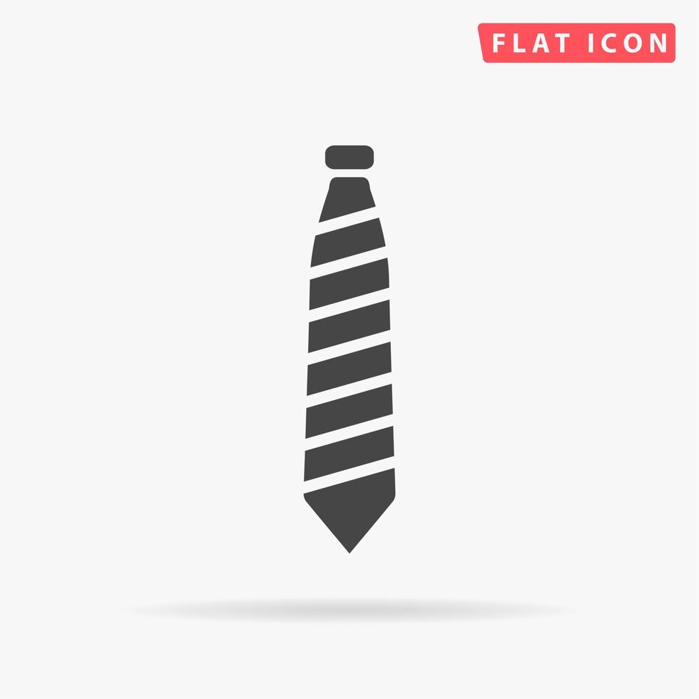 Striped necktie. Simple flat black symbol with shadow on white background. Vector illustration pictogram