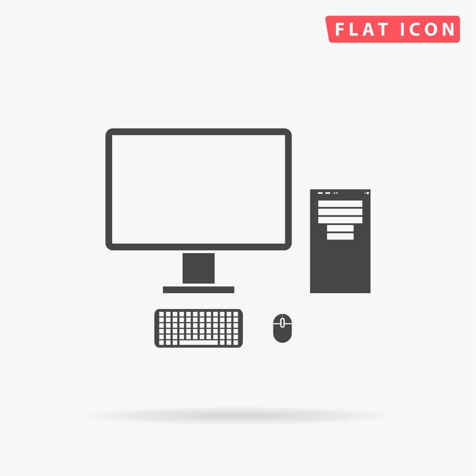 Computer case with monitor, keyboard and mouse. Simple flat black