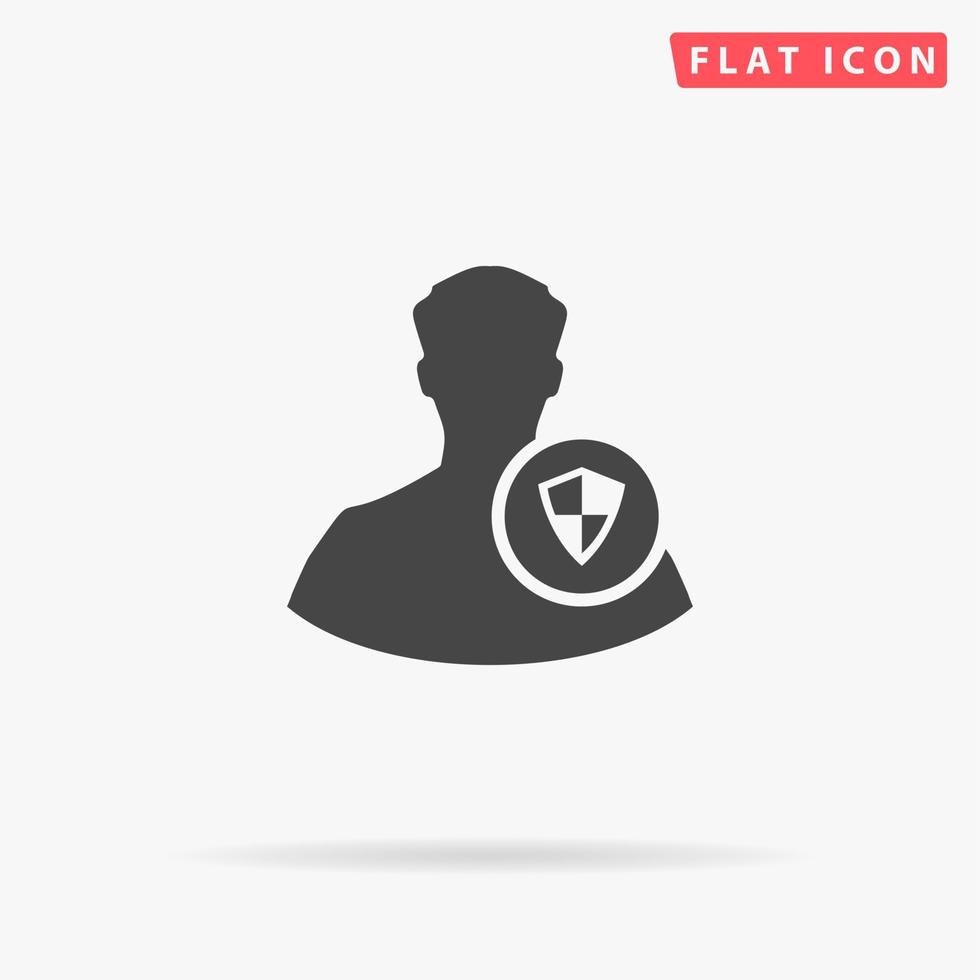 Shield with an avatar. Simple flat black symbol with shadow on white background. Vector illustration pictogram