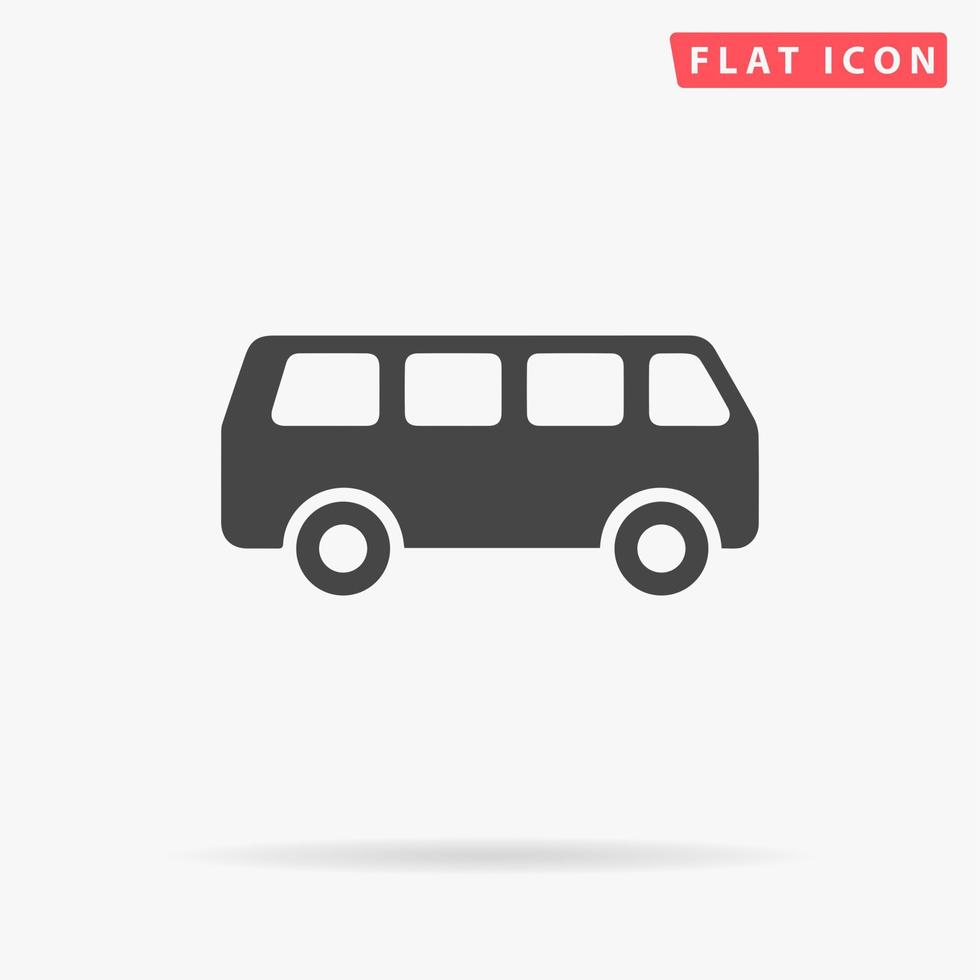 Minibus. Simple flat black symbol with shadow on white background. Vector illustration pictogram