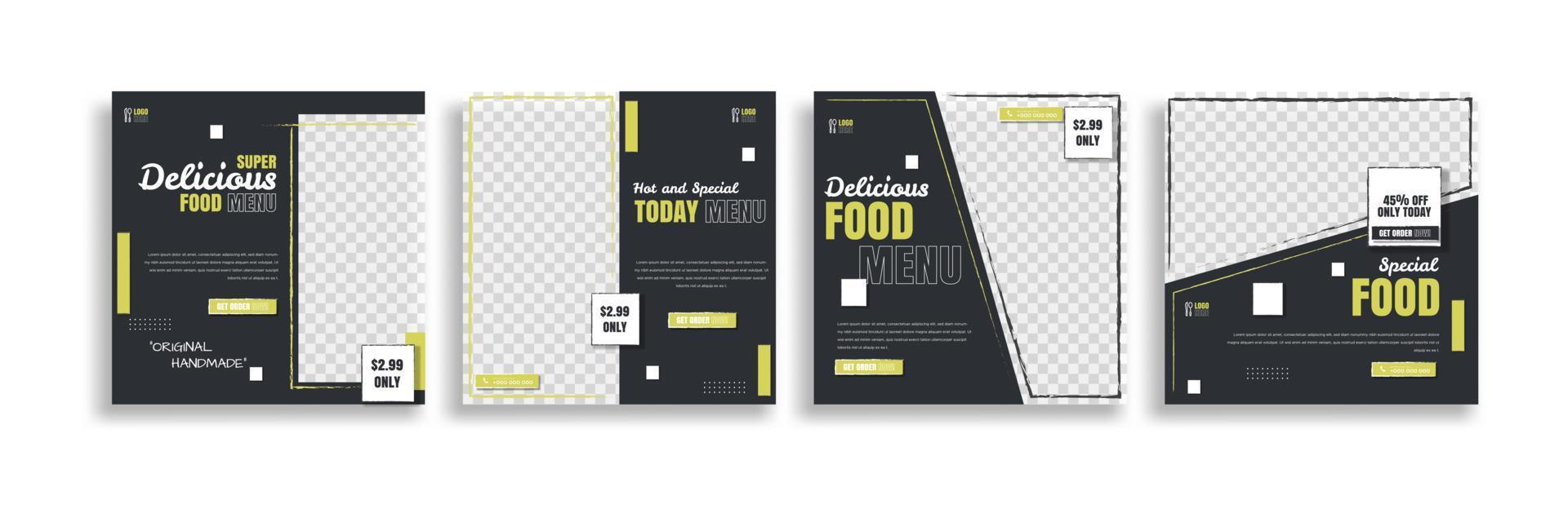 diseño de plantilla de banner de publicación de medios creativos sociales de comida. publicación de alimentos para promocionar su producto. fácil de usar. vector