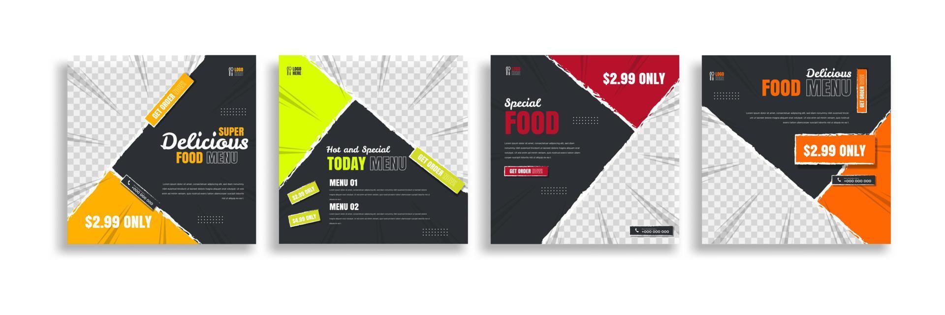 food social Creative media post banner template design. food post for promotion your product. easy for Use. vector