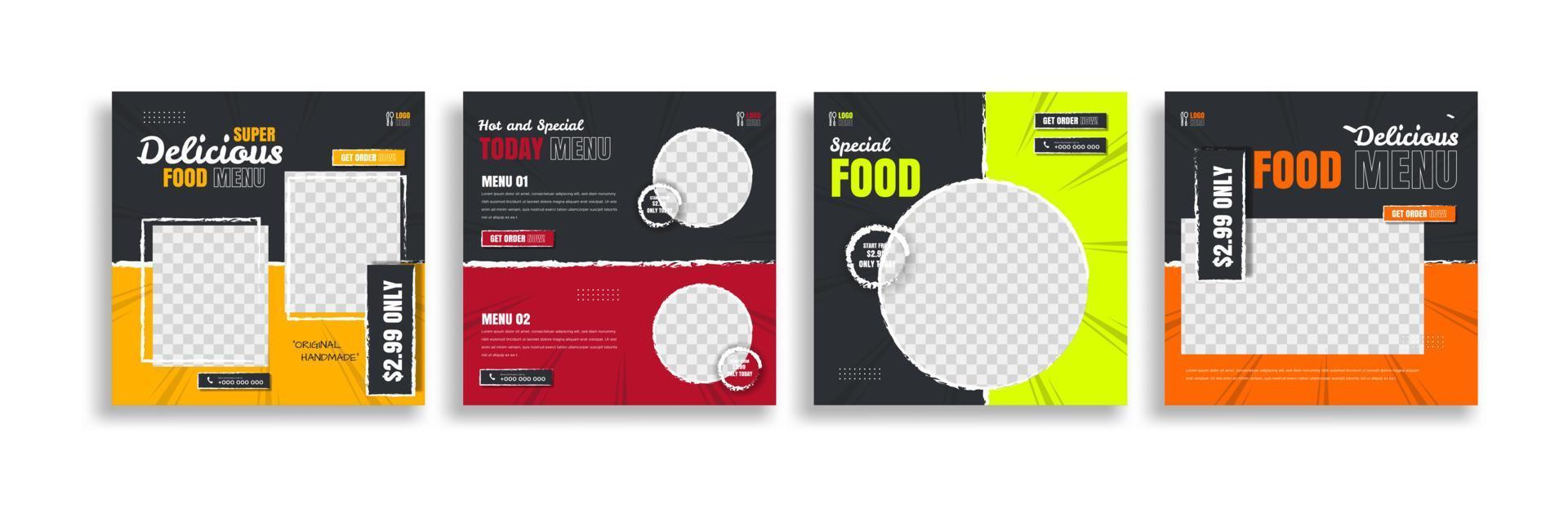 food social Creative media post banner template design. food post for promotion your product. easy for Use. vector