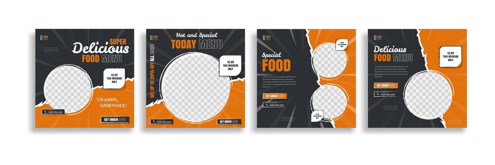 food social Creative media post banner template design. food post for promotion your product. easy for Use. vector