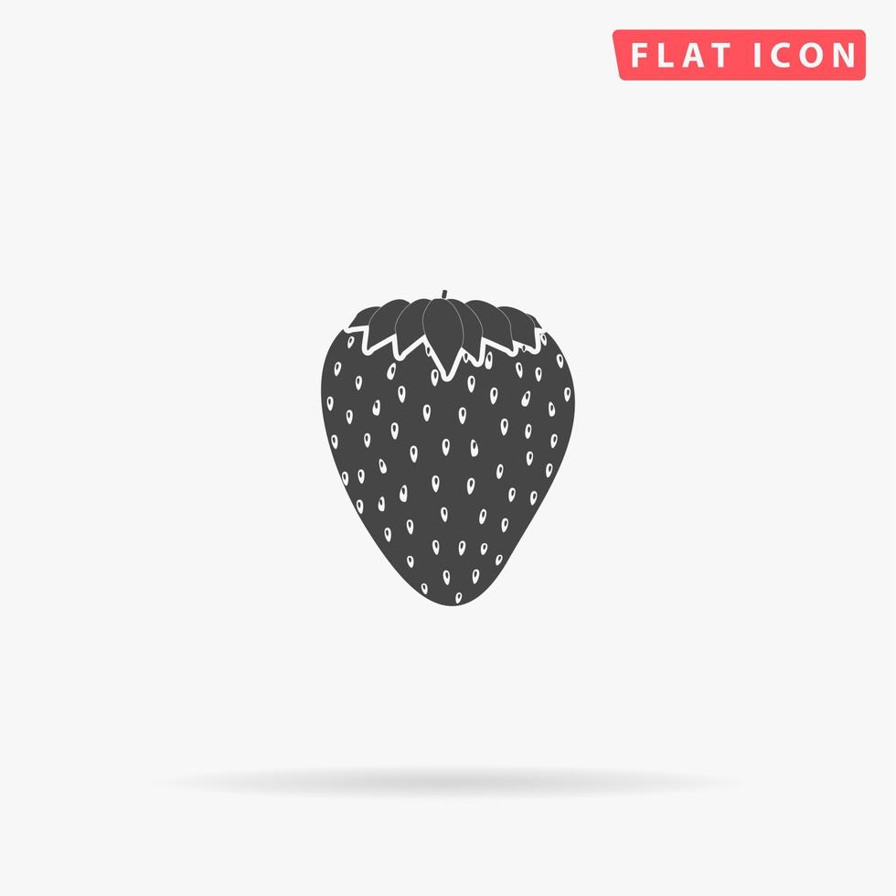 Strawberry. Simple flat black symbol with shadow on white background. Vector illustration pictogram