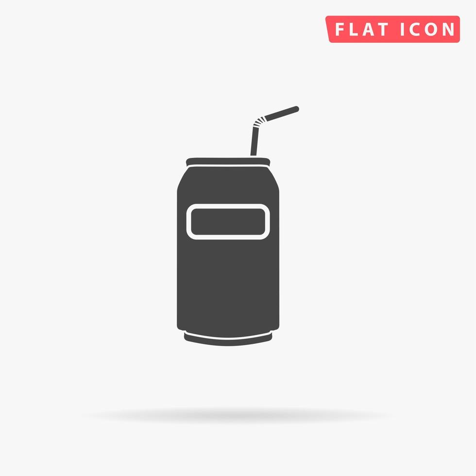 latas de refresco con tubo. simple símbolo negro plano con sombra sobre fondo blanco. pictograma de ilustración vectorial vector