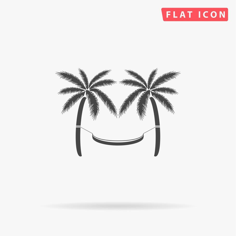 Hammock and palm trees. Simple flat black symbol with shadow on white background. Vector illustration pictogram