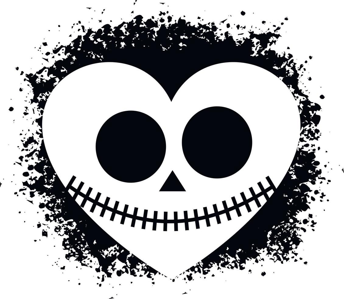 valentine skull with heart, grunge vintage design t shirts vector