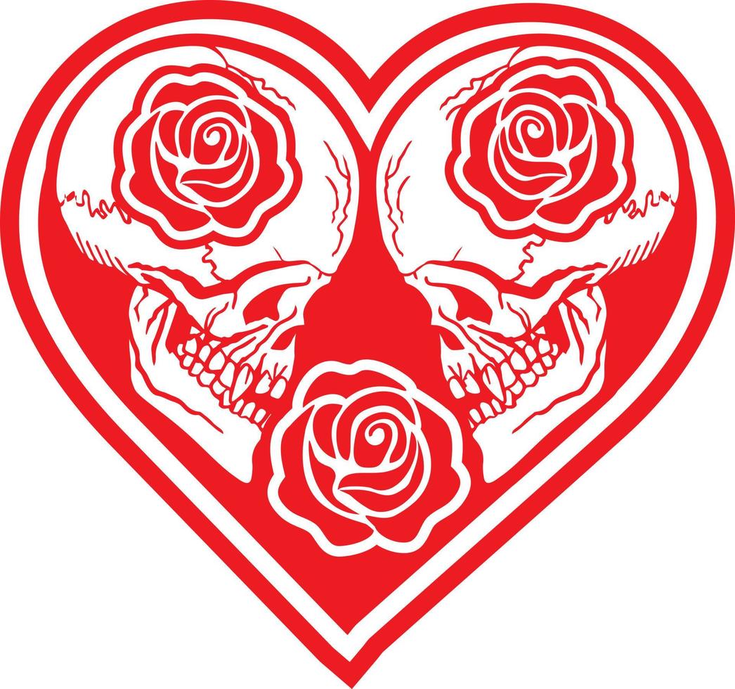 cráneo de san valentín con corazón, camisetas de diseño vintage grunge vector