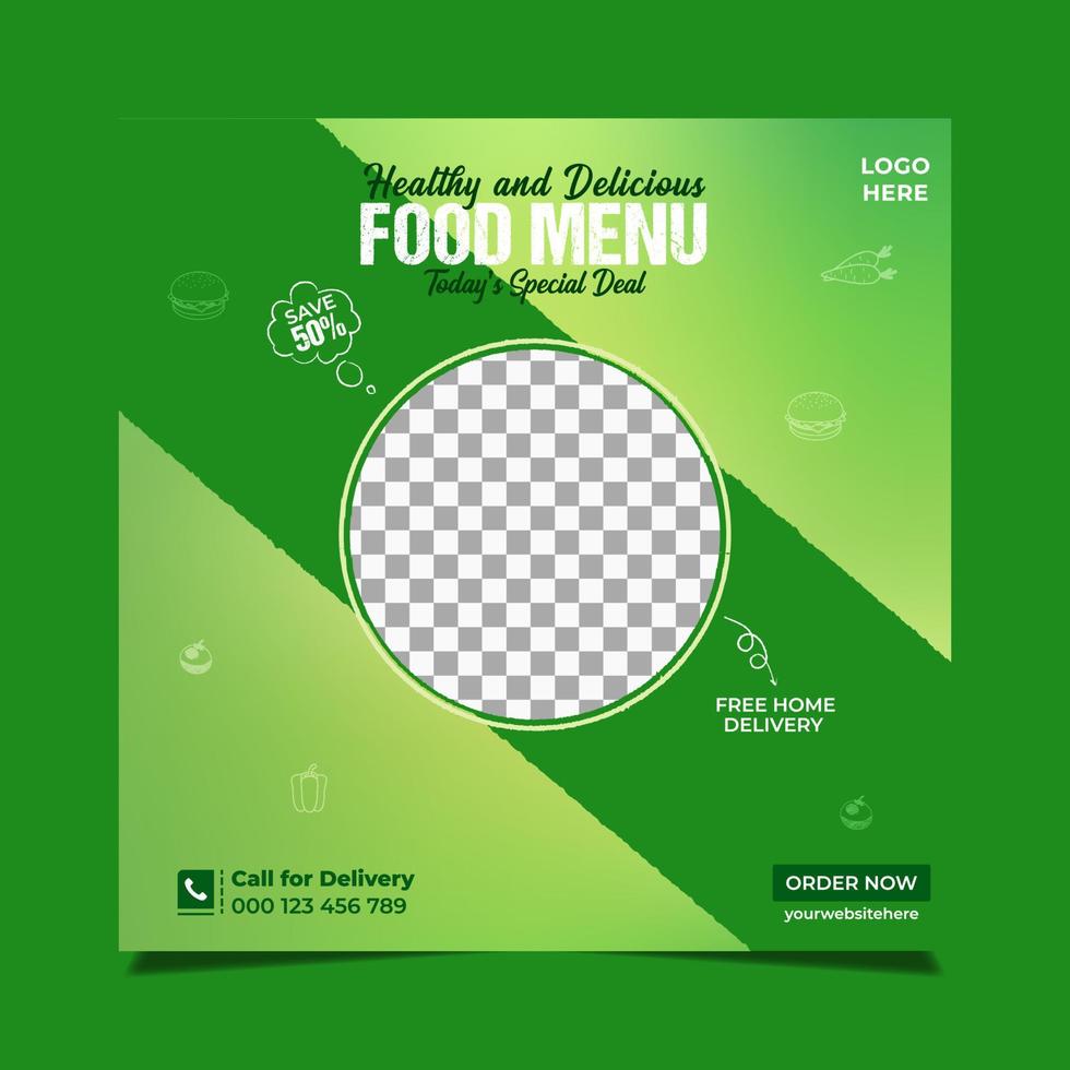 Healthy and delicious food menu social media banner template vector