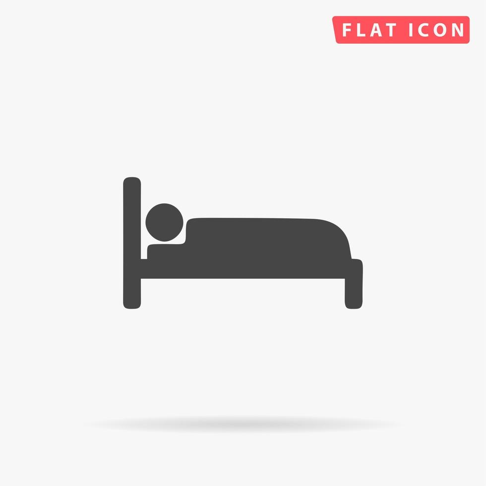 Human in bed. Simple flat black symbol with shadow on white background. Vector illustration pictogram