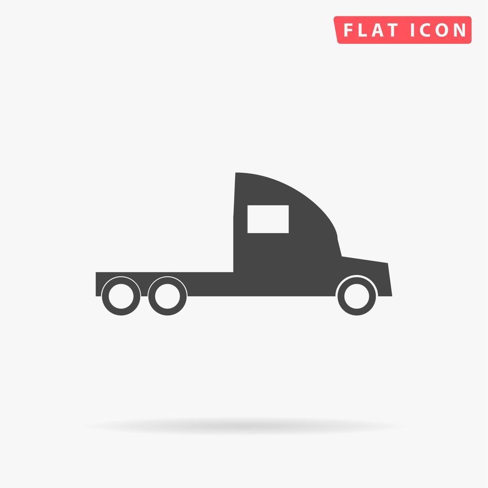 Truck without a trailer. Simple flat black symbol with shadow on white background. Vector illustration pictogram